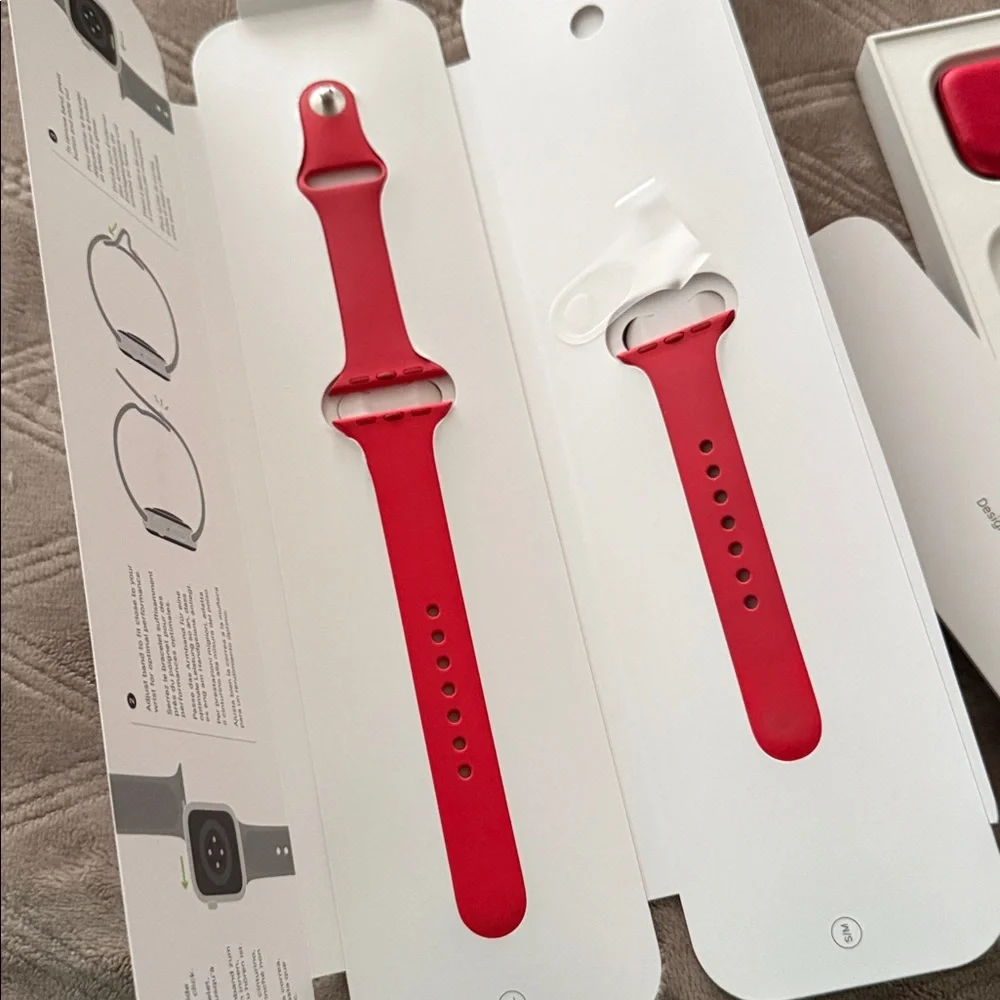 Apple Smartwatch Red Aliminun Case Red with Red Sport Band 44mm free case
